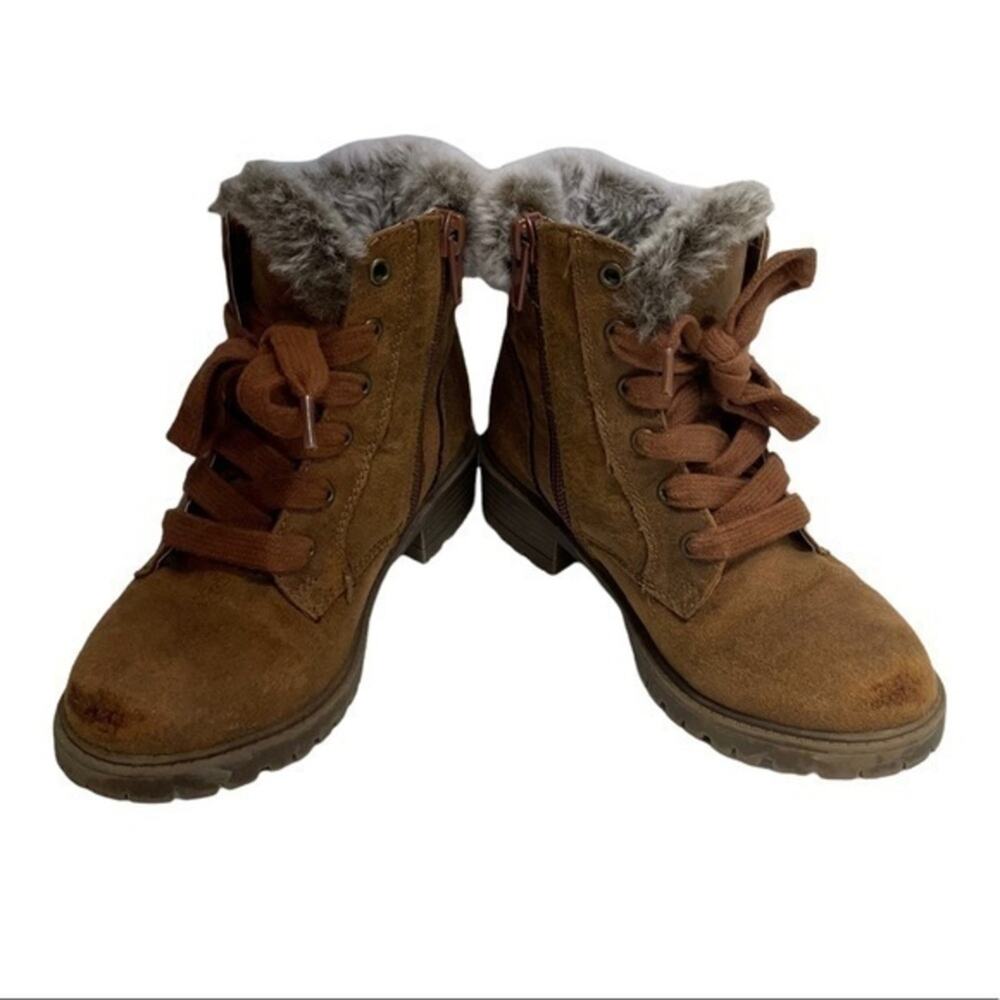 Madden Girl Toddler Girls Brown Faux Suede Faux Fur Lace Up Ankle Boots Sz 12